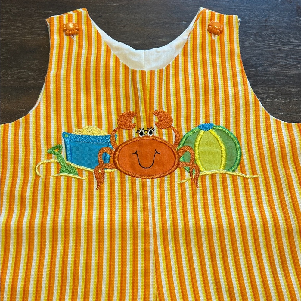New Austin & Ashley Embroidered Beach Crab Poly/Cotton Orange Stripe Jon Jon